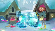 Anne and Sprig playing with Mrs. Croaker and Wally while they are frozen.