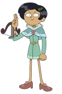 Marcy in a green dress with her crossbow in "The Dinner".