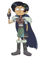 Marcy in her Newtopian wear, but without her handbag and crossbow in "The First Temple".
