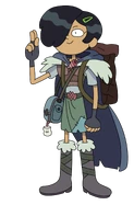 Marcy with her hair over one eye and a wearing a backpack in "Maddie & Marcy".
