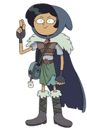 Marcy with her cloak's hood on and handbag in "Marcy at the Gates", "The First Temple", "Bessie & MicroAngelo", and "True Colors".