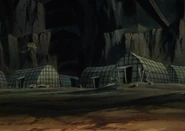 Buildings in the Lenape village.
