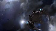 The Valor facing off against an oncoming Nietzschean fleet at the Battle of Witchhead. Her Battle Blades are deploying, and her class' unique MagnetoplasmaDynamic Drives are visible on the bottom of her stern runners.