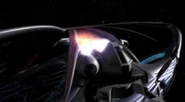 Lancer Drop Pod equipped with a Nova bomb, using rear thrusters to leave the Andromeda.
