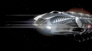 The Shuttle racing through space at high speed