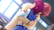 Hugging Otonashi. Image from 1st Beat, Iwasawa's route.