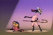 Norbert and one of the sheep dancing