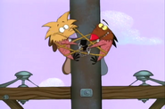 Norbert and Daggett furless (except for their heads) tied in a telephone pole