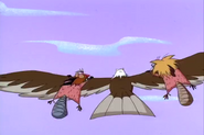 Norbert and Daggett flying away with the eagle