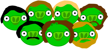 Слева направо: Верхний ряд: Дендина, Каршек, Парашка, Марзек. Нижний ряд: Палка, Малдэк, Пешка.