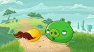 The pig blowing the mustache off.