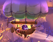 On a flying ship in the level selection menu