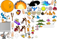 Note that Shakira's heart-shaped bubbles are next to the explosion and her tutorial sprites are next to the Hooded Manakin (Pink flying bird).