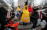 Fans celebrating the 1 year anniversary of the launch of Angry Birds Classic (December 11, "Angry Birds Day") in New York City.
