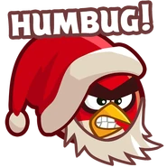 Red (in a Santa outfit) saying Humbug