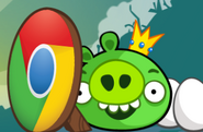 King Pig hiding in a Cardboard Google Chrome Logo in Chrome Dimension.