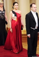 Peter and Teija Vesterbacka at the Finnish Presidential Palace Wearing an Angry Birds Dress in January 2012.[10]