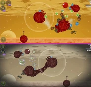 Level M5-24 has chains of pigs and a wall, in place of the volcanoes, fiery asteroids and most coal pebbles from the base version.