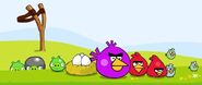 A Facebook post with more polished designs for some birds featured in concept art, which includes the original Purple Bird