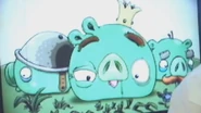 The pigs look different from the final to correlate with the Angry Birds' designs in the video. Corporal Pig was replaced with a Minion Pig in the final version.