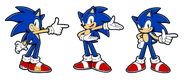 Poses in AB Friends. These are actually compressed versions of 3 of Yuji Uekawa’s renders of Sonic.