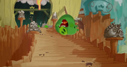 King Pig falls down the stairs