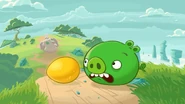 The pig comically gasps when witnessing the crowd approach.