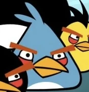 Lady Grant as she appears on the splash screen for Angry Birds Island, staring at the player.