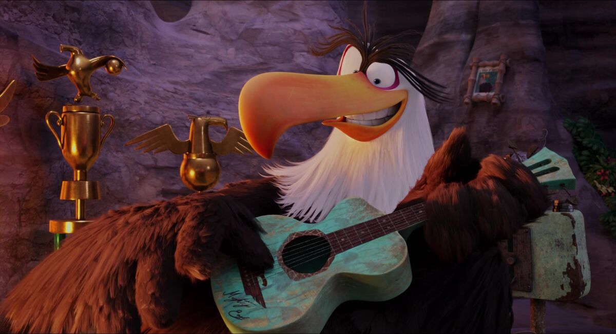 In The Angry Birds Movie, when Mighty Eagle jumped off the cliff
