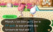 Blanca rencontrant le joueur et lui parlant du 1er avril