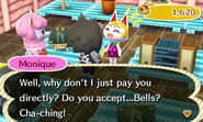 Monique about to pay the player at Re-Tail.