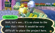 Isabelle calling a pond a lake in New Leaf