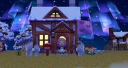 Une aurore boréale derrière la maison du joueur dans Let's Go to the City