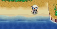 A player relaxes on the beach in City Folk.