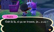 Rubis parlant avec un autre villageois dans New Leaf.