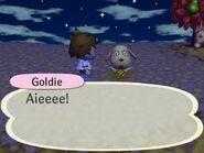 Talking to Goldie who fell into a pitfall.