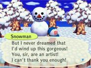 A snowman that was just created in City Folk