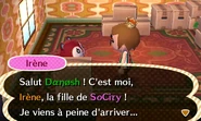 Irène se présentant au joueur le jour de son emménagement