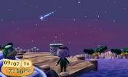 A meteor shooting across the sky in New Leaf.