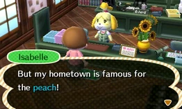 Isabelle telling the player she will gift peaches to them