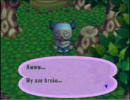 A player's reaction to their axe breaking in Animal Crossing