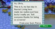 A letter from Pierce in Animal Crossing: City Folk