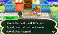 Resetti asking player how they quit the game without saving.