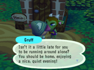Gruff talking to the player in Animal Crossing.