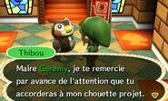Thibou remerciant le joueur pour la construction du projet