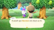 Dora parlant au joueur dans New Horizons