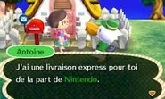 Antoine ayant pour le joueur une lettre de Nintendo