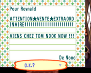 Une lettre du joueur pour Reynald dans Animal Crossing