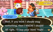 Cesar purchasing an item on display.