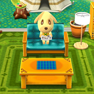 Goldie reading a book at the campsite.